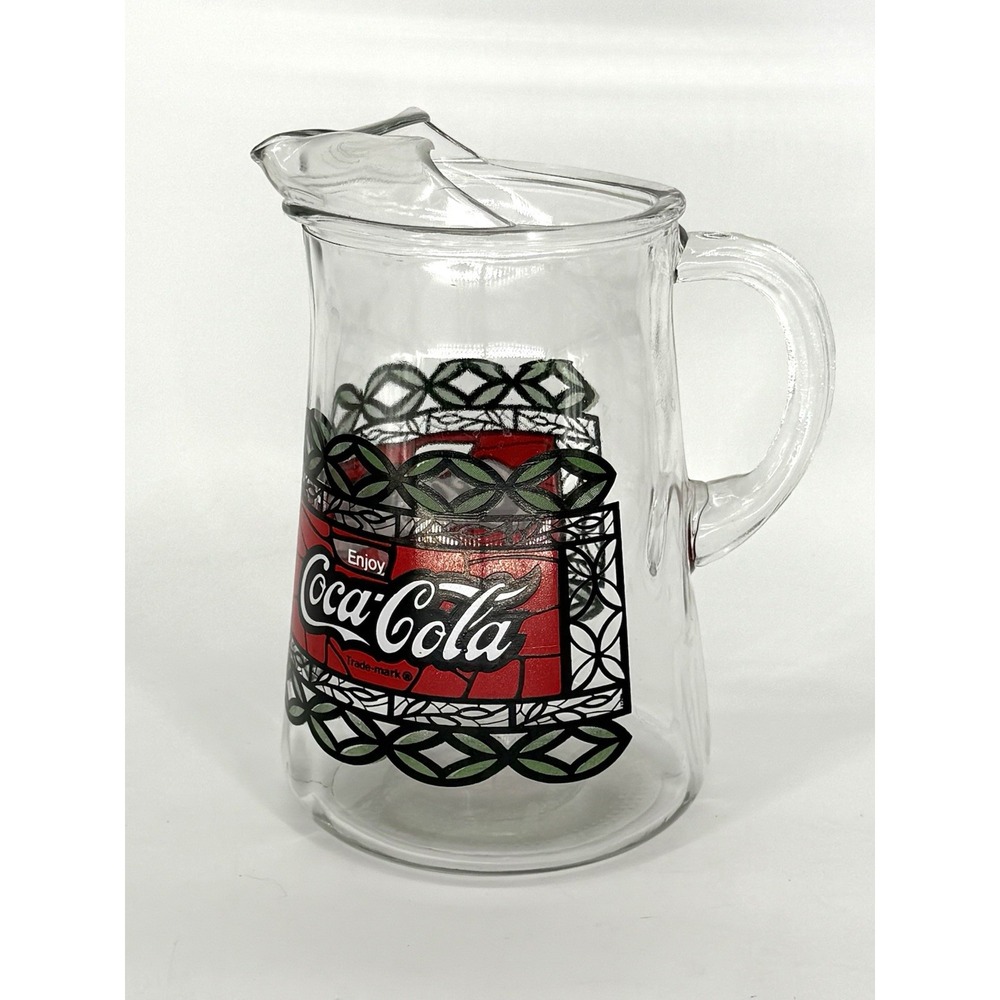 Coca Cola Coke Vintage Pitcher Tiffany Style Stained Glass Large 1970's 9" Tall